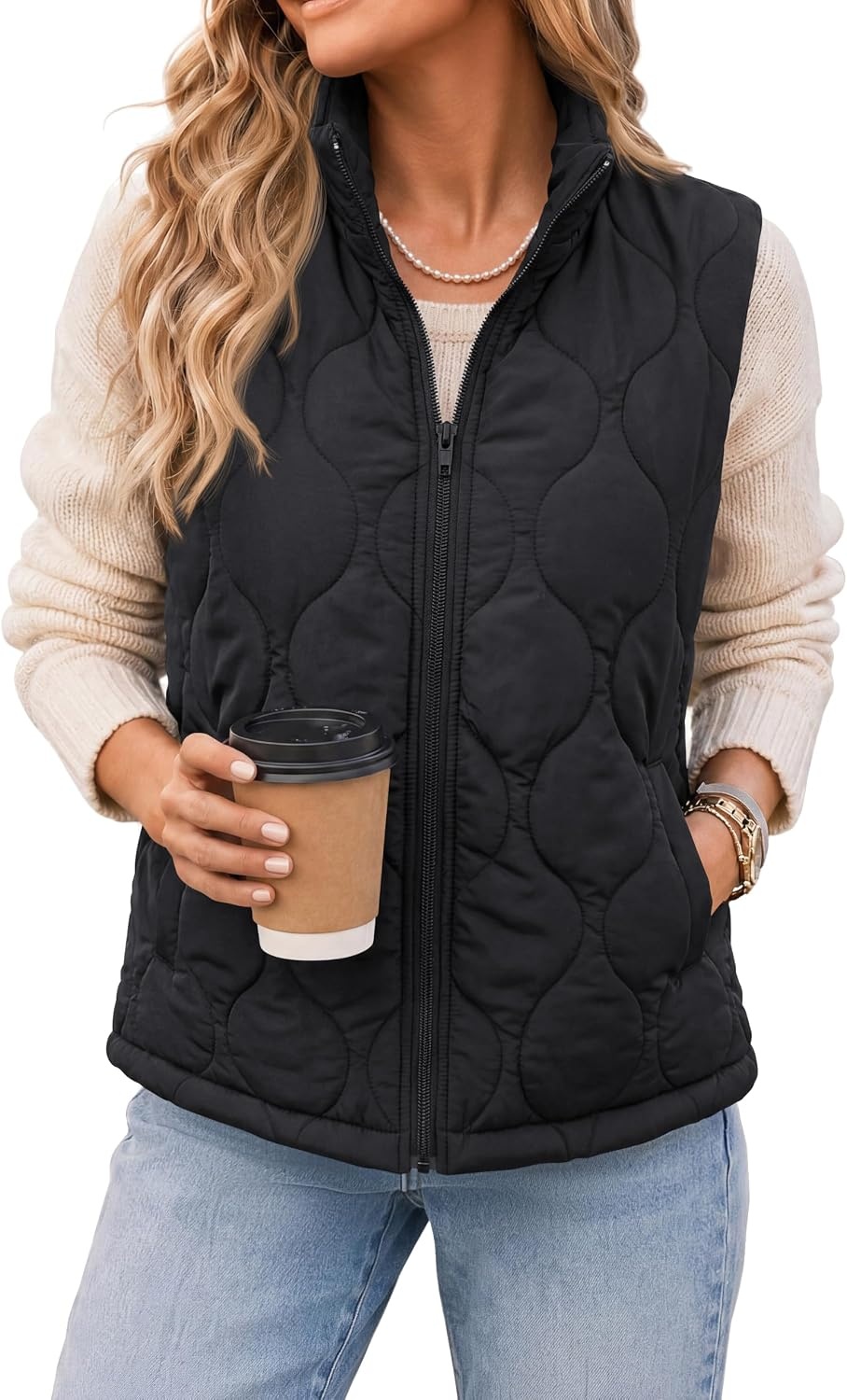 image:imageZeagoo Womens Puffer Vest Lightweight Quilted Coat Sleeveless JacketsAblack
