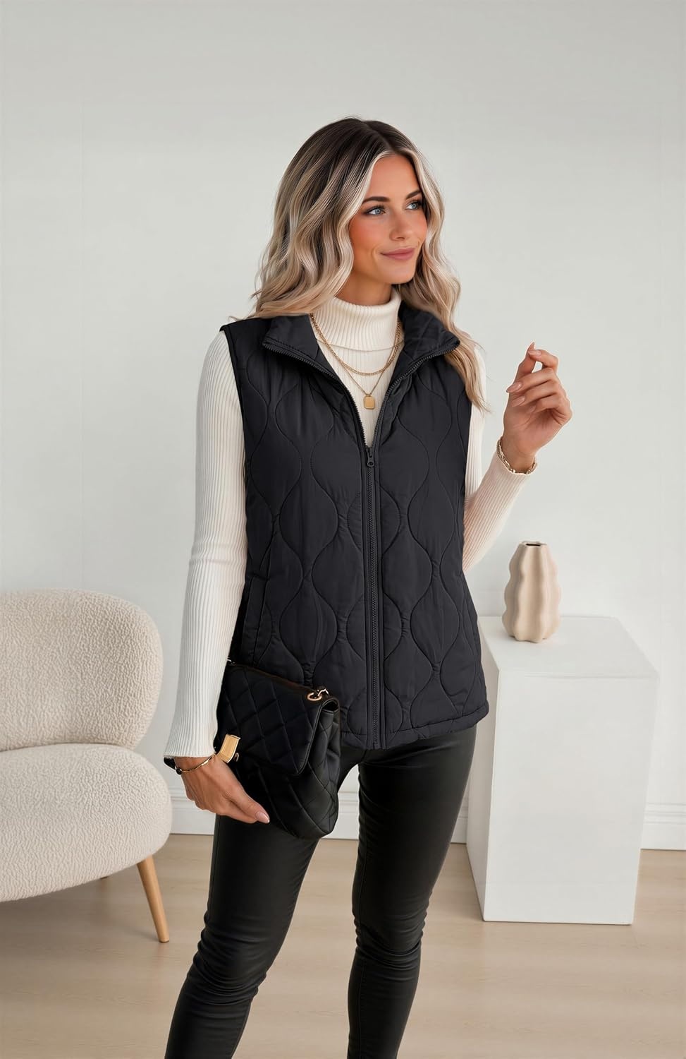image:imageZeagoo Womens Puffer Vest Lightweight Quilted Coat Sleeveless JacketsAblack