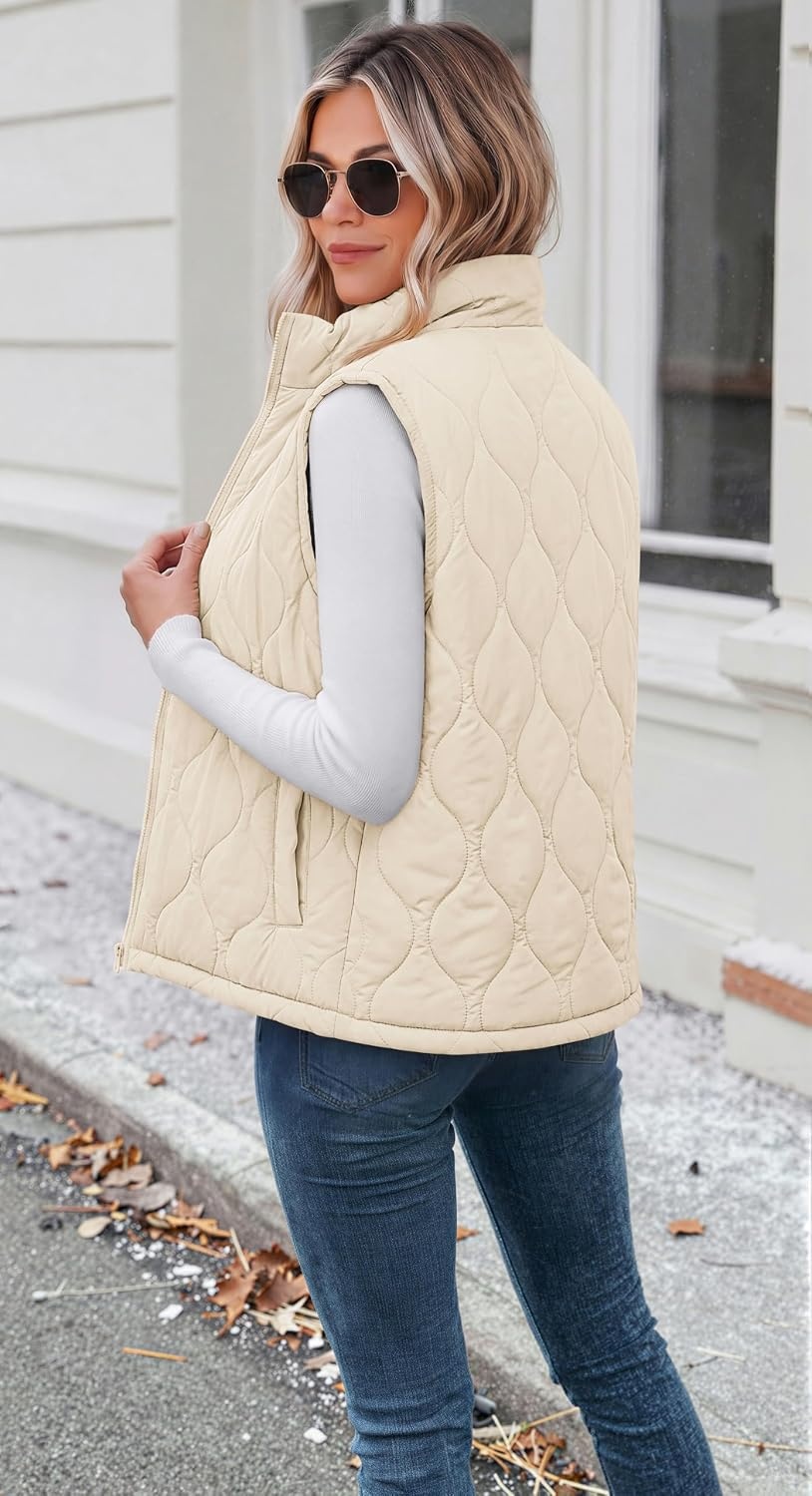 image:imageZeagoo Womens Puffer Vest Lightweight Quilted Coat Sleeveless JacketsBeige