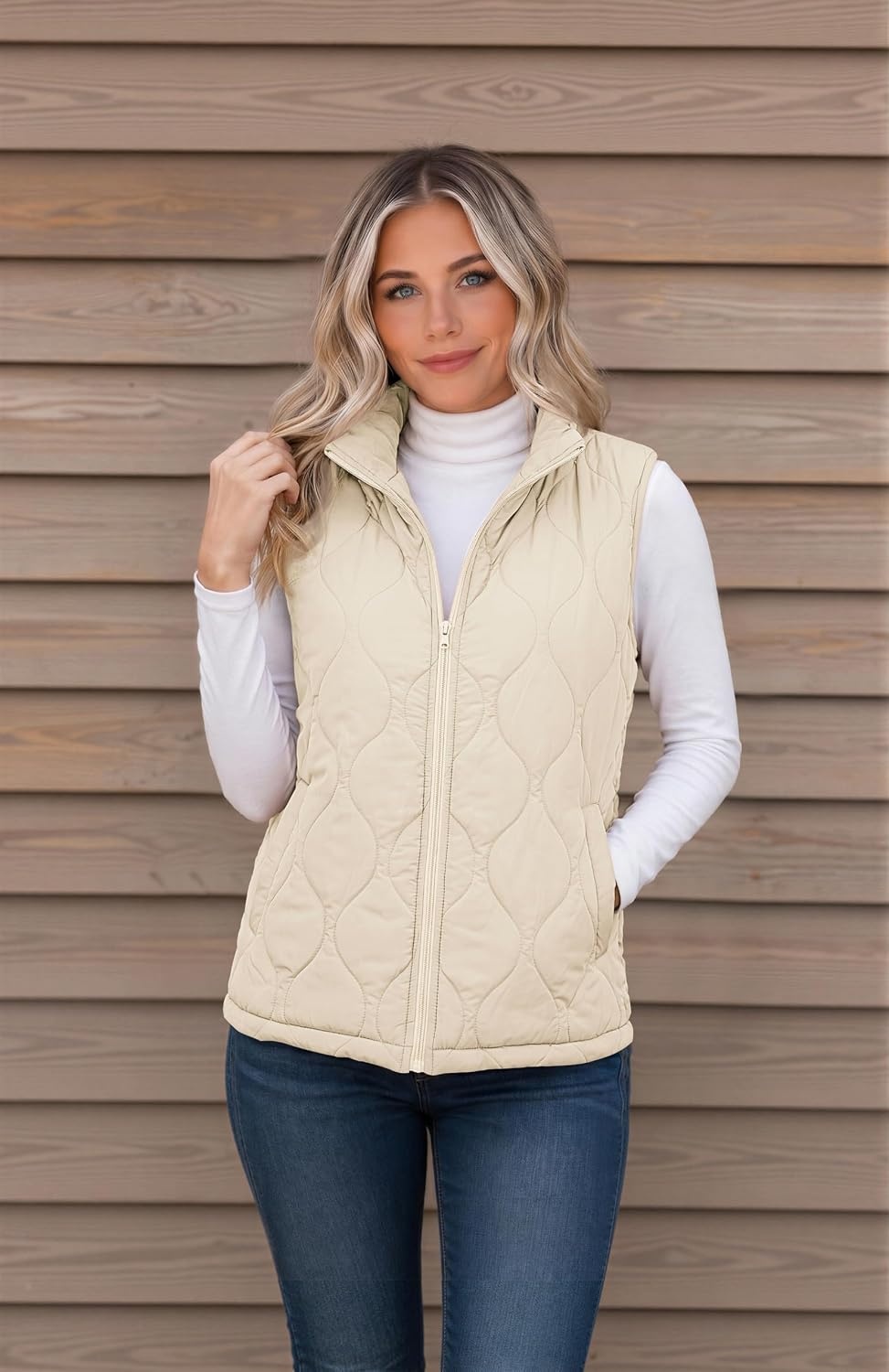 image:imageZeagoo Womens Puffer Vest Lightweight Quilted Coat Sleeveless JacketsBeige