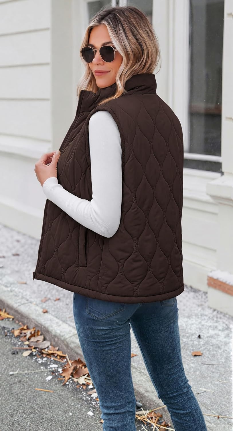 image:imageZeagoo Womens Puffer Vest Lightweight Quilted Coat Sleeveless JacketsBrown
