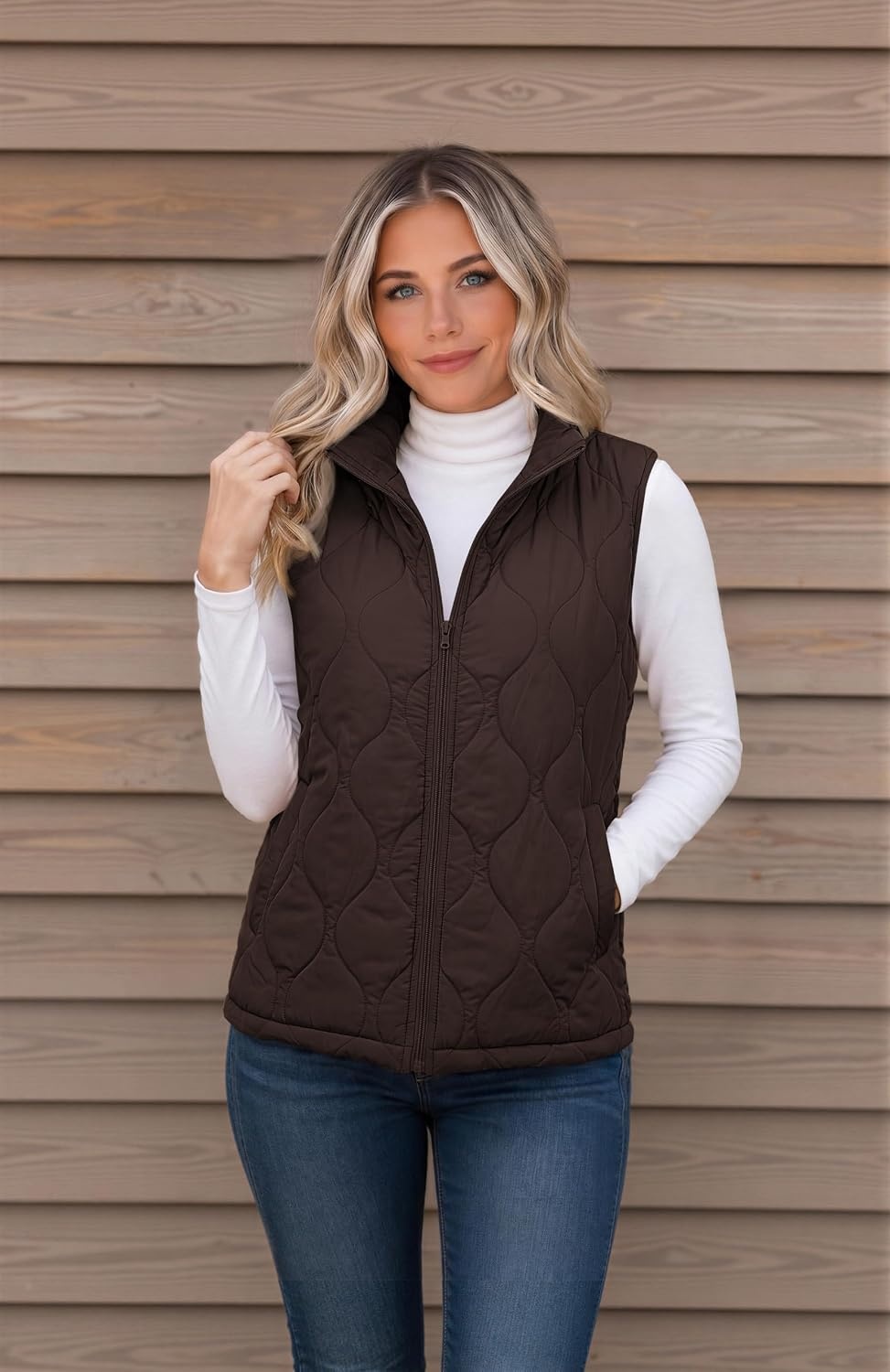 image:imageZeagoo Womens Puffer Vest Lightweight Quilted Coat Sleeveless JacketsBrown