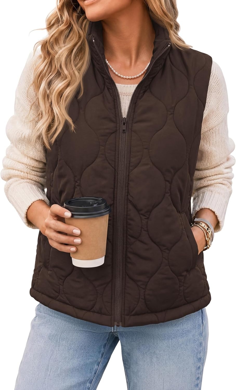 image:imageZeagoo Womens Puffer Vest Lightweight Quilted Coat Sleeveless JacketsBrown