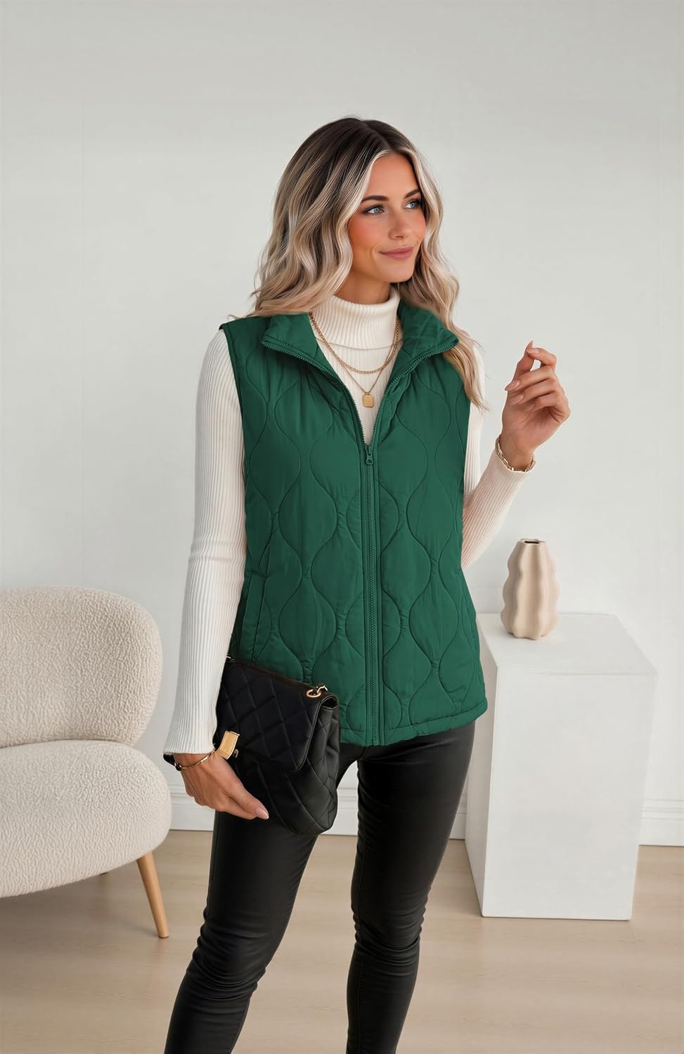 image:imageZeagoo Womens Puffer Vest Lightweight Quilted Coat Sleeveless JacketsGreen