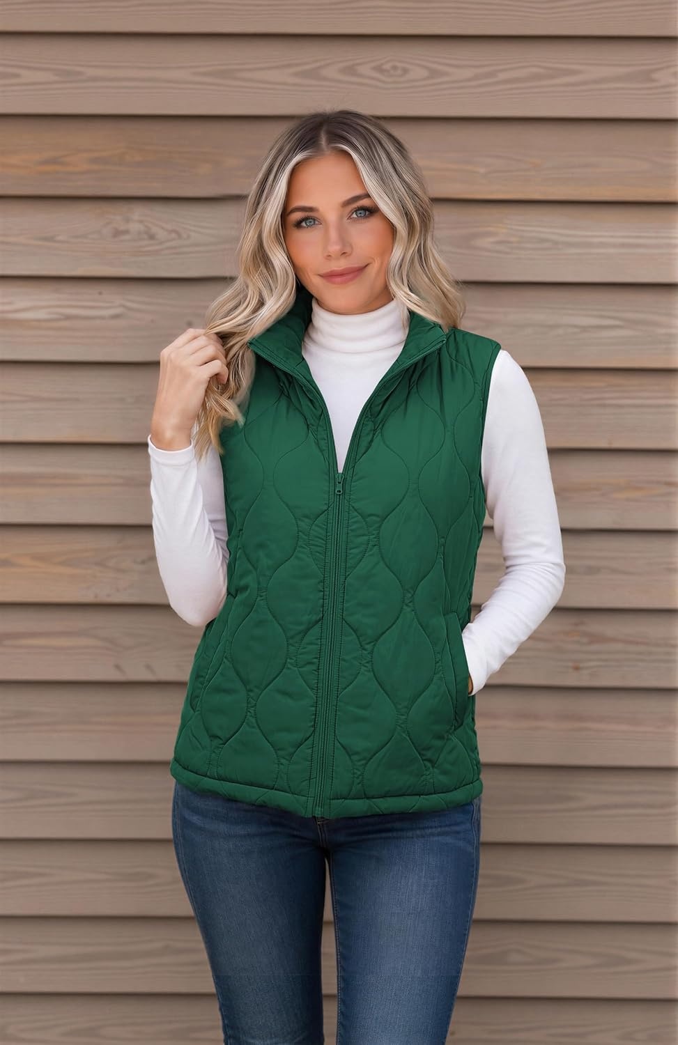 image:imageZeagoo Womens Puffer Vest Lightweight Quilted Coat Sleeveless JacketsGreen