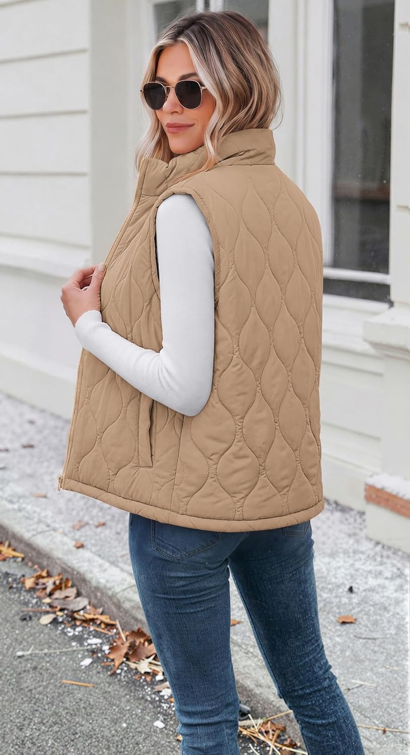 image:imageZeagoo Womens Puffer Vest Lightweight Quilted Coat Sleeveless JacketsKhaki