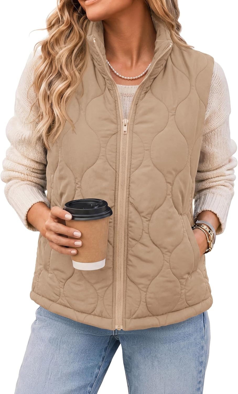 image:imageZeagoo Womens Puffer Vest Lightweight Quilted Coat Sleeveless JacketsKhaki