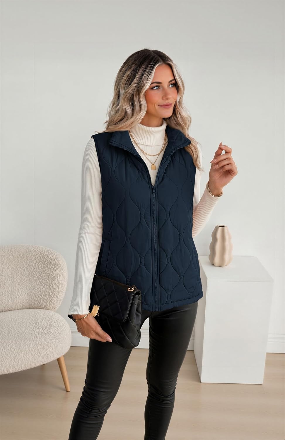 image:imageZeagoo Womens Puffer Vest Lightweight Quilted Coat Sleeveless JacketsNavy