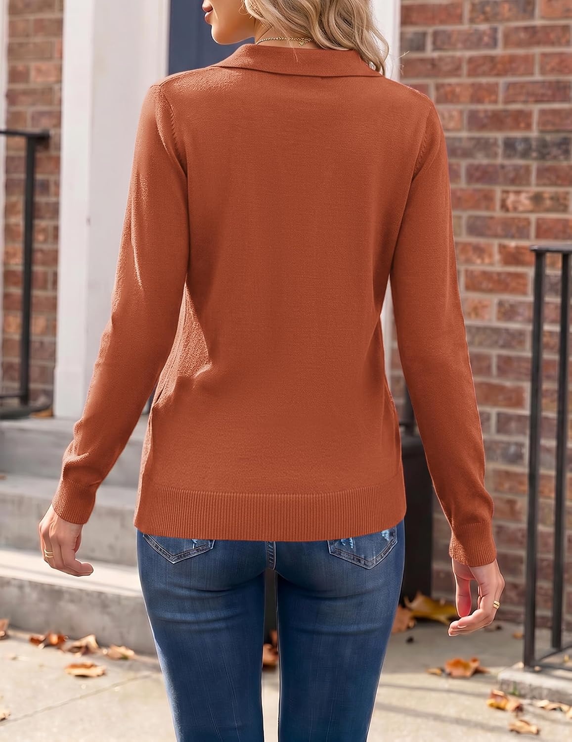 image:imageZeagoo Womens Sweaters Long Sleeve Polo V Neck Knitted Business Casual TopsRust Red