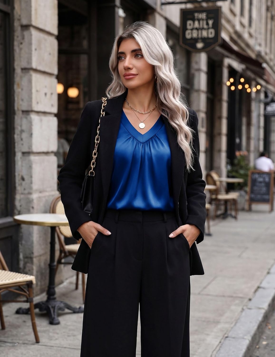 image:imageZeagoo Womens Tank Tops Satin Silk Sleeveless Tops V Neck Pleated ShirtsSky Blue
