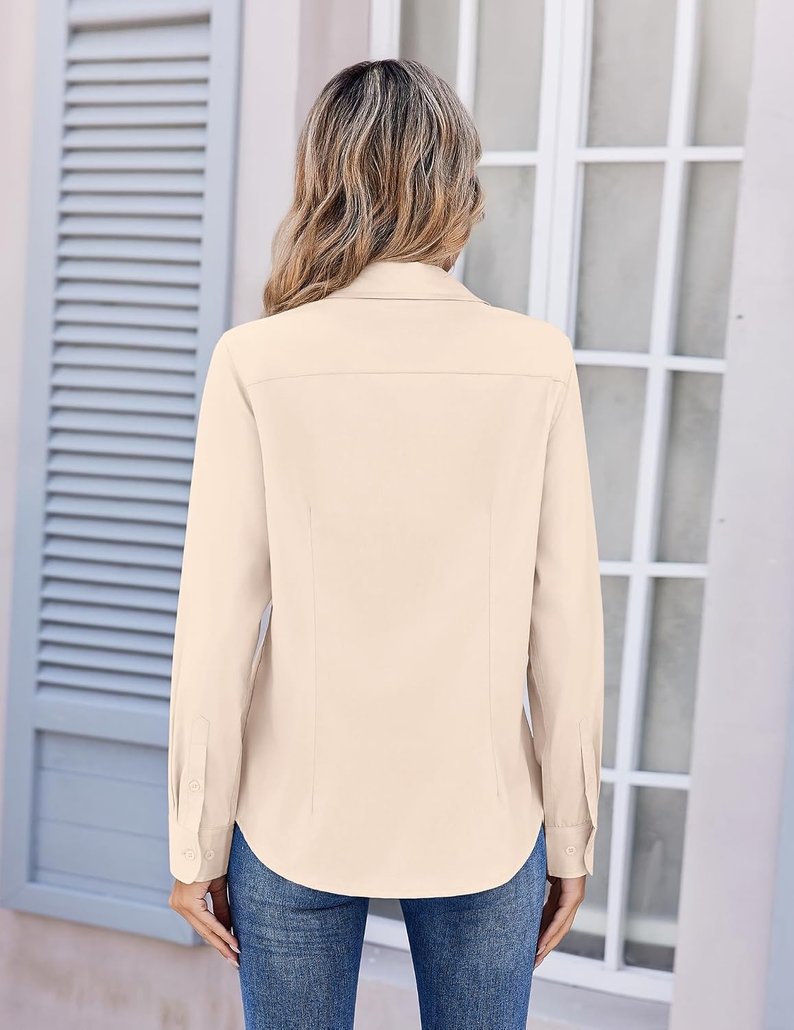 image:imageZeagoo Womens Wrinkle Free Button Down Shirts Long Sleeve Business TopsChampagne