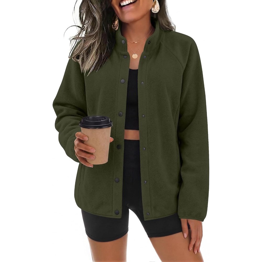 image:imageZeagoo Fleece Jackets for Women Fall Clothe Button Winter Coat with PocketsArmy Green