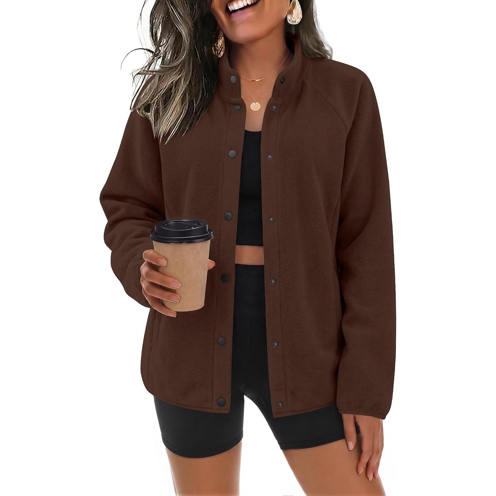 image:imageZeagoo Fleece Jackets for Women Fall Clothe Button Winter Coat with PocketsBrown