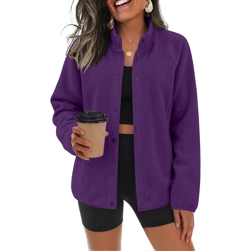 image:imageZeagoo Fleece Jackets for Women Fall Clothe Button Winter Coat with PocketsDark Purple