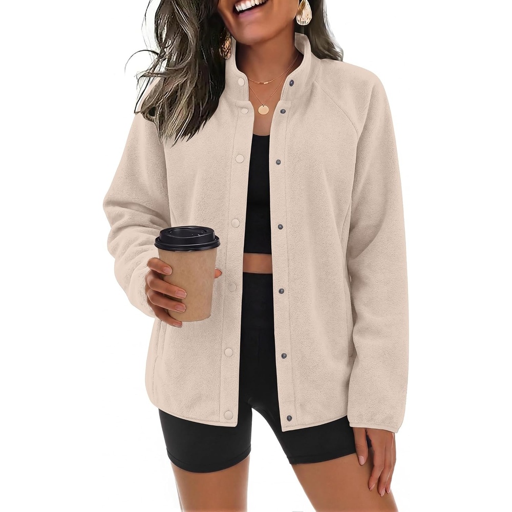 image:imageZeagoo Fleece Jackets for Women Fall Clothe Button Winter Coat with PocketsKhaki