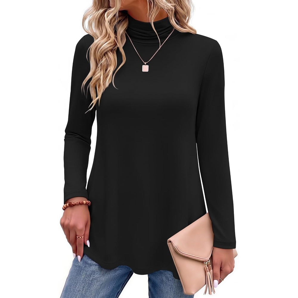 image:imageZeagoo Long Sleeve Shirts for Women Turtleneck Work Casual Tunic TopsAblack