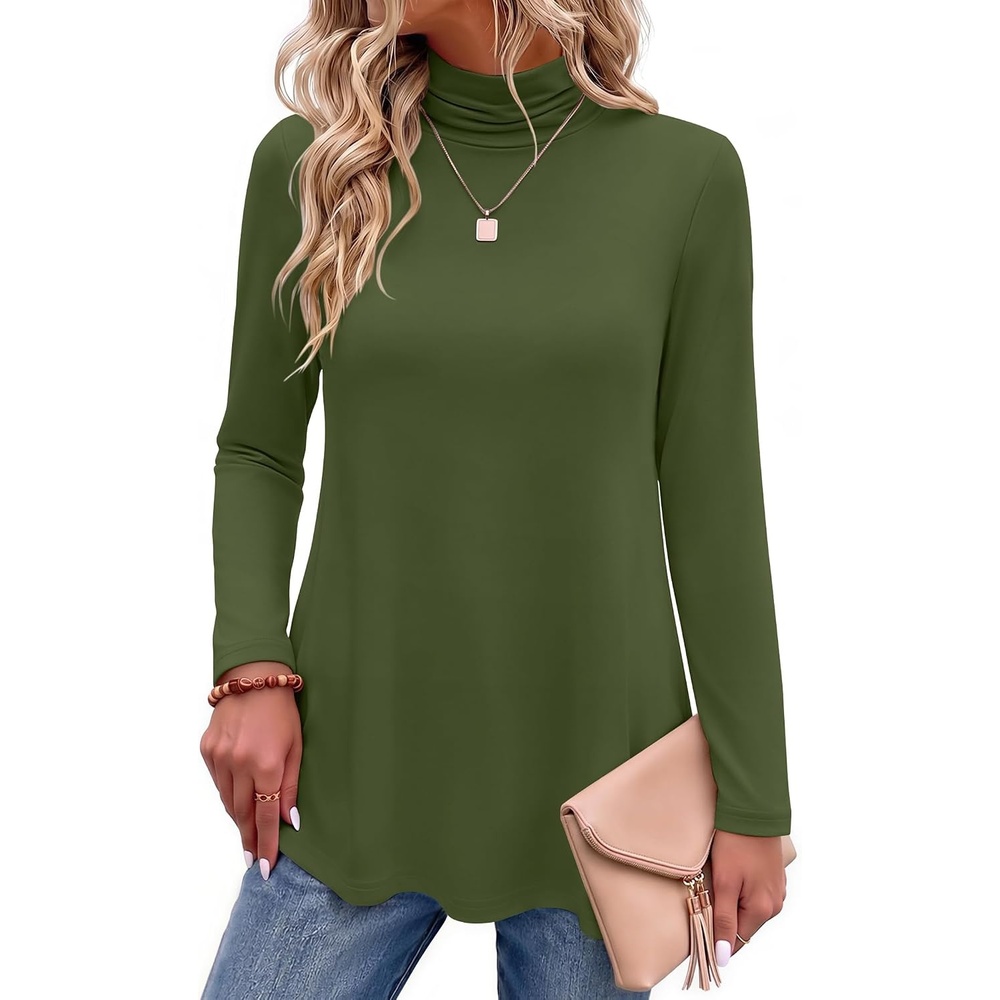 image:imageZeagoo Long Sleeve Shirts for Women Turtleneck Work Casual Tunic TopsArmy Green