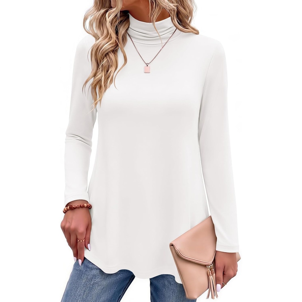 image:imageZeagoo Long Sleeve Shirts for Women Turtleneck Work Casual Tunic TopsAwhite