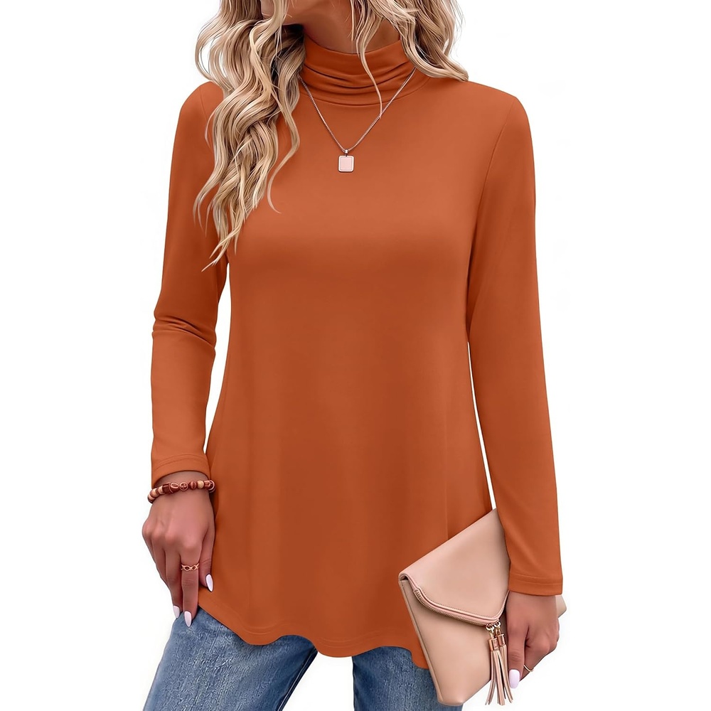 image:imageZeagoo Long Sleeve Shirts for Women Turtleneck Work Casual Tunic TopsCaramel