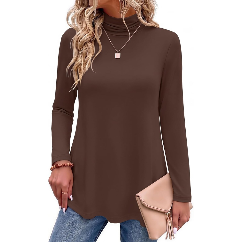 image:imageZeagoo Long Sleeve Shirts for Women Turtleneck Work Casual Tunic TopsCoffee