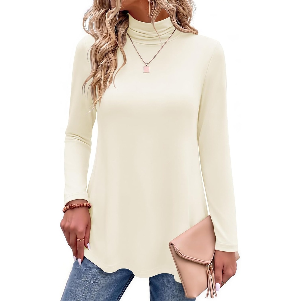 image:imageZeagoo Long Sleeve Shirts for Women Turtleneck Work Casual Tunic TopsCream