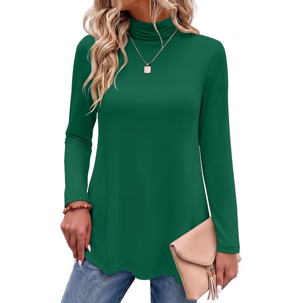 image:imageZeagoo Long Sleeve Shirts for Women Turtleneck Work Casual Tunic TopsGreen