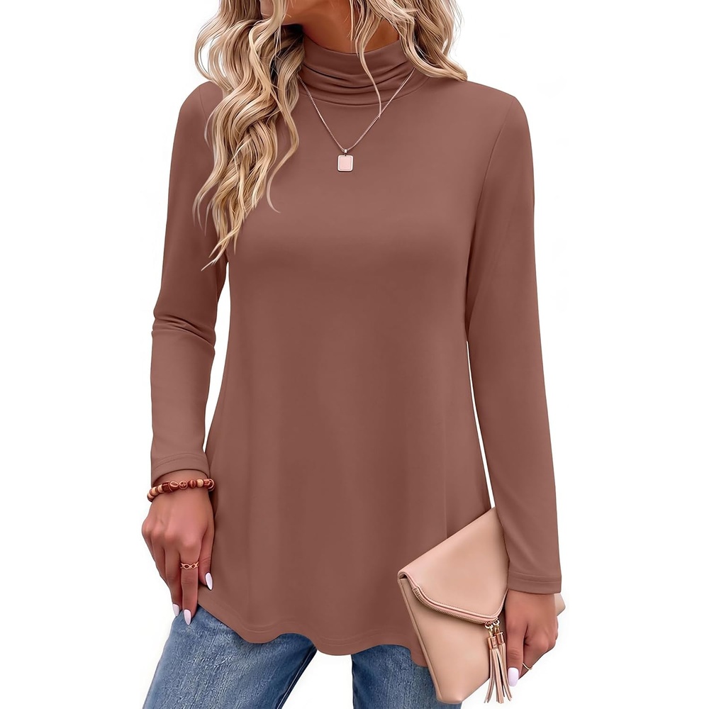 image:imageZeagoo Long Sleeve Shirts for Women Turtleneck Work Casual Tunic TopsKhaki