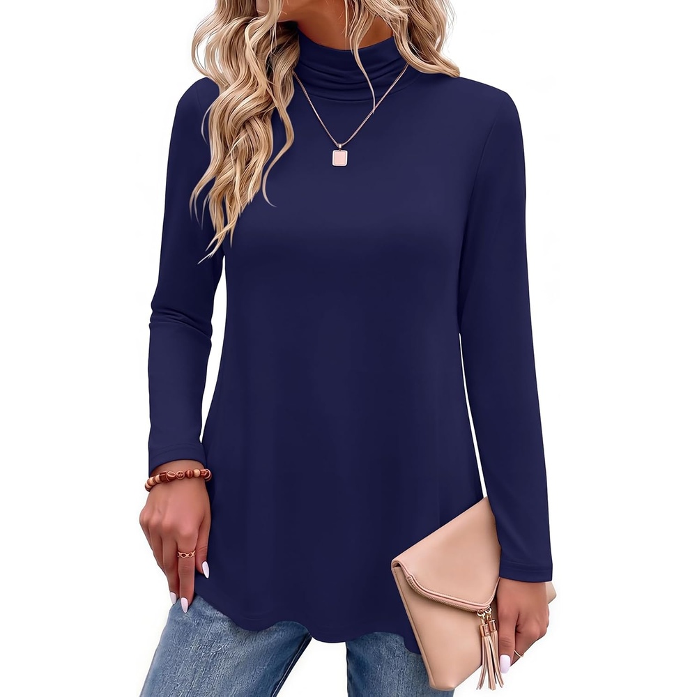 image:imageZeagoo Long Sleeve Shirts for Women Turtleneck Work Casual Tunic TopsNavy Blue