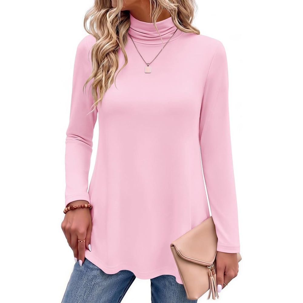 image:imageZeagoo Long Sleeve Shirts for Women Turtleneck Work Casual Tunic TopsPink