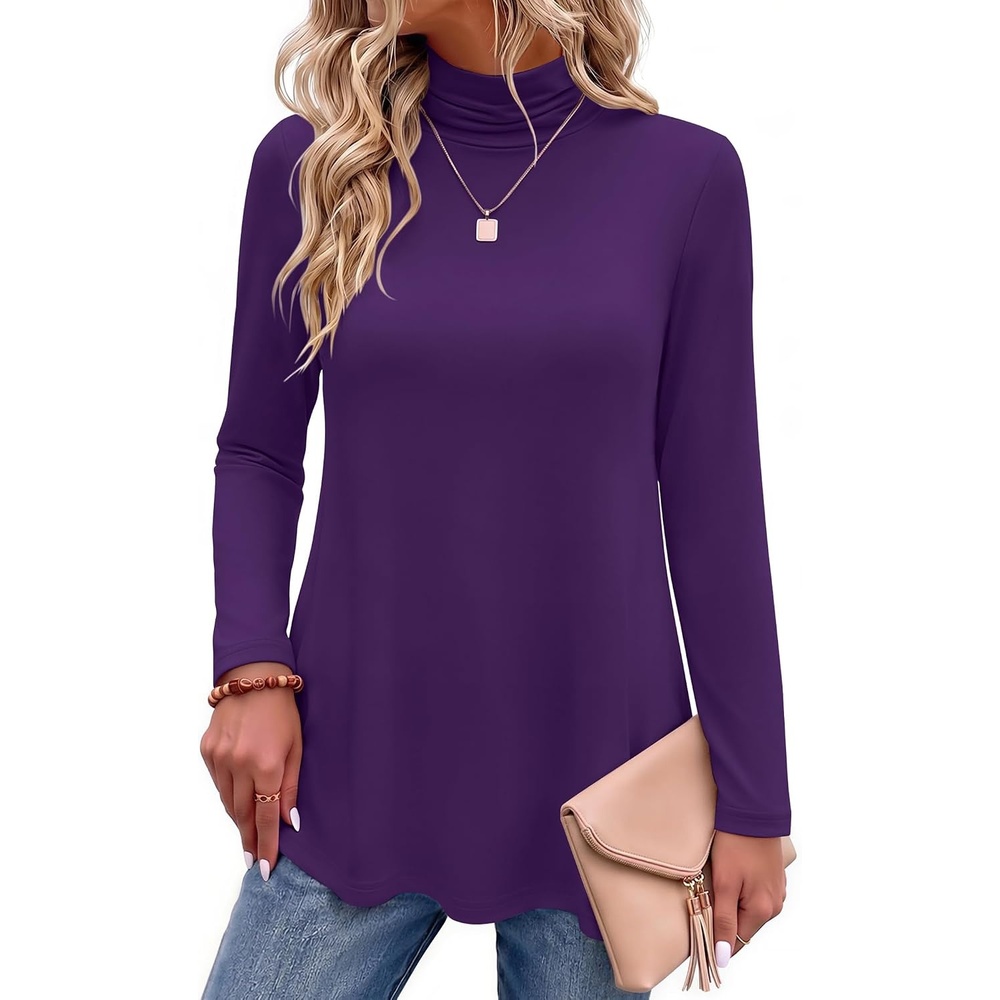 image:imageZeagoo Long Sleeve Shirts for Women Turtleneck Work Casual Tunic TopsPurple