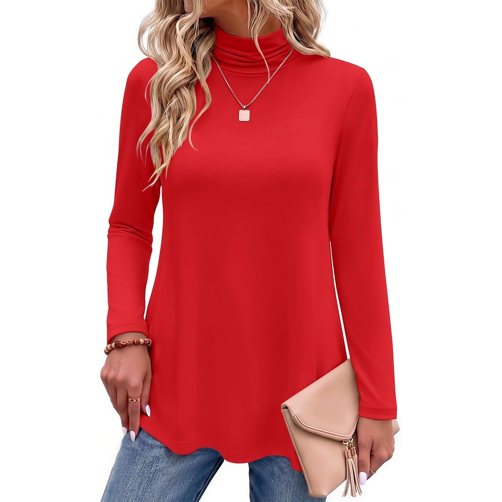 image:imageZeagoo Long Sleeve Shirts for Women Turtleneck Work Casual Tunic TopsRed