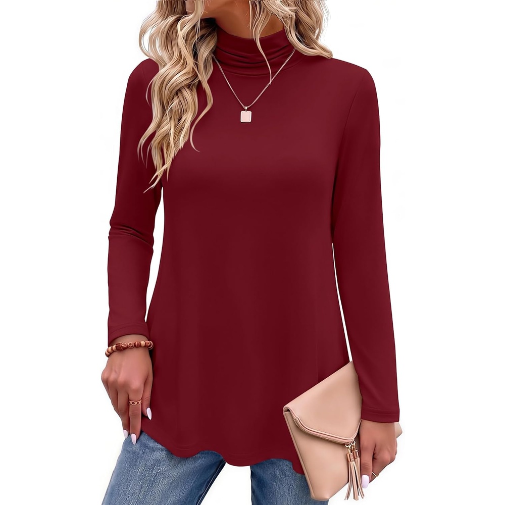 image:imageZeagoo Long Sleeve Shirts for Women Turtleneck Work Casual Tunic TopsWine Red