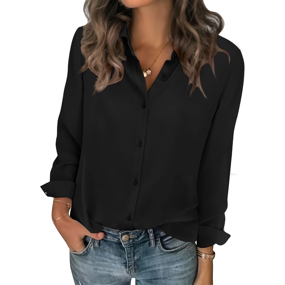 image:imageZeagoo Women Blouses Chiffon Long Sleeve Button Down Shirts Business TopsBlack
