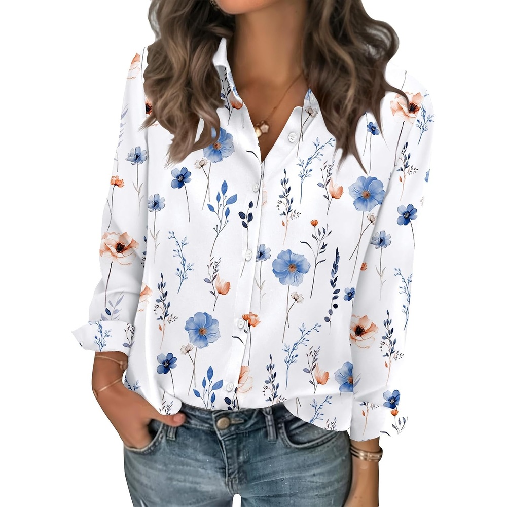 image:imageZeagoo Women Blouses Chiffon Long Sleeve Button Down Shirts Business TopsWhite Floral