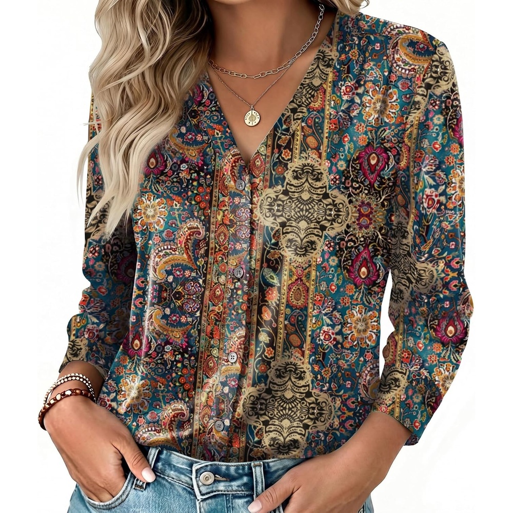 image:imageZeagoo Women Satin Silk Blouses V Neck Long Sleeve Button Down Shirts TopsMz721