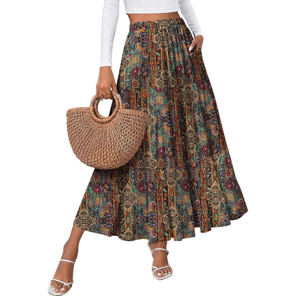 image:imageZeagoo Womens Chiffon Elastic High Waist Pleated Maxi Skirt with Pockets04mz721