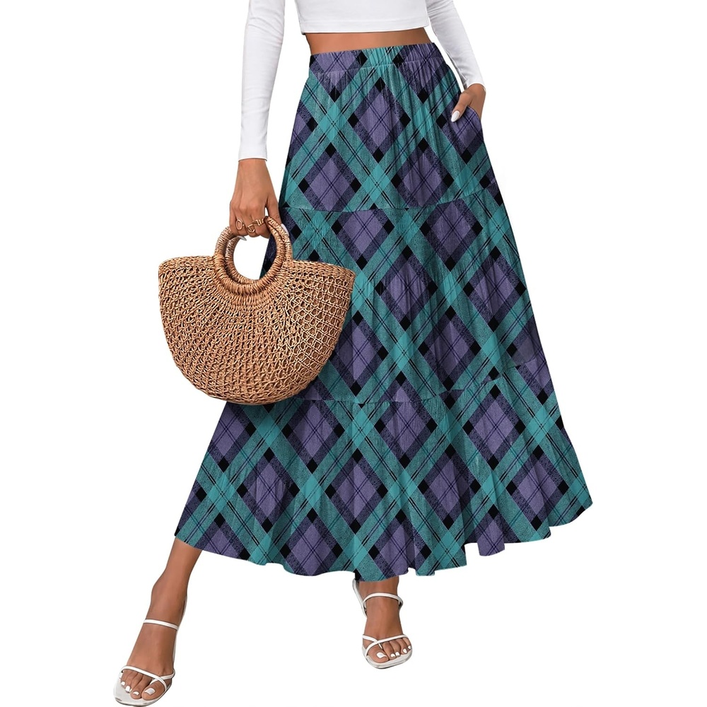 image:imageZeagoo Womens Chiffon Elastic High Waist Pleated Maxi Skirt with PocketsGw563