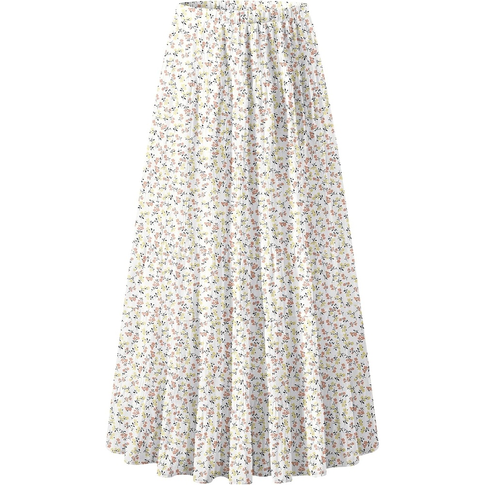 image:imageZeagoo Womens Chiffon Elastic High Waist Pleated Maxi Skirt with PocketsXh584