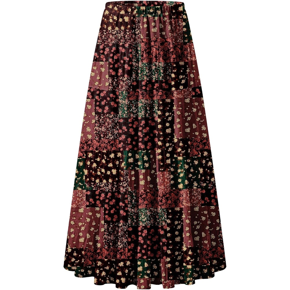 image:imageZeagoo Womens Chiffon Elastic High Waist Pleated Maxi Skirt with PocketsXh585