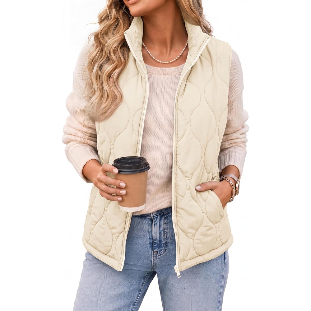 image:imageZeagoo Womens Puffer Vest Lightweight Quilted Coat Sleeveless JacketsBeige