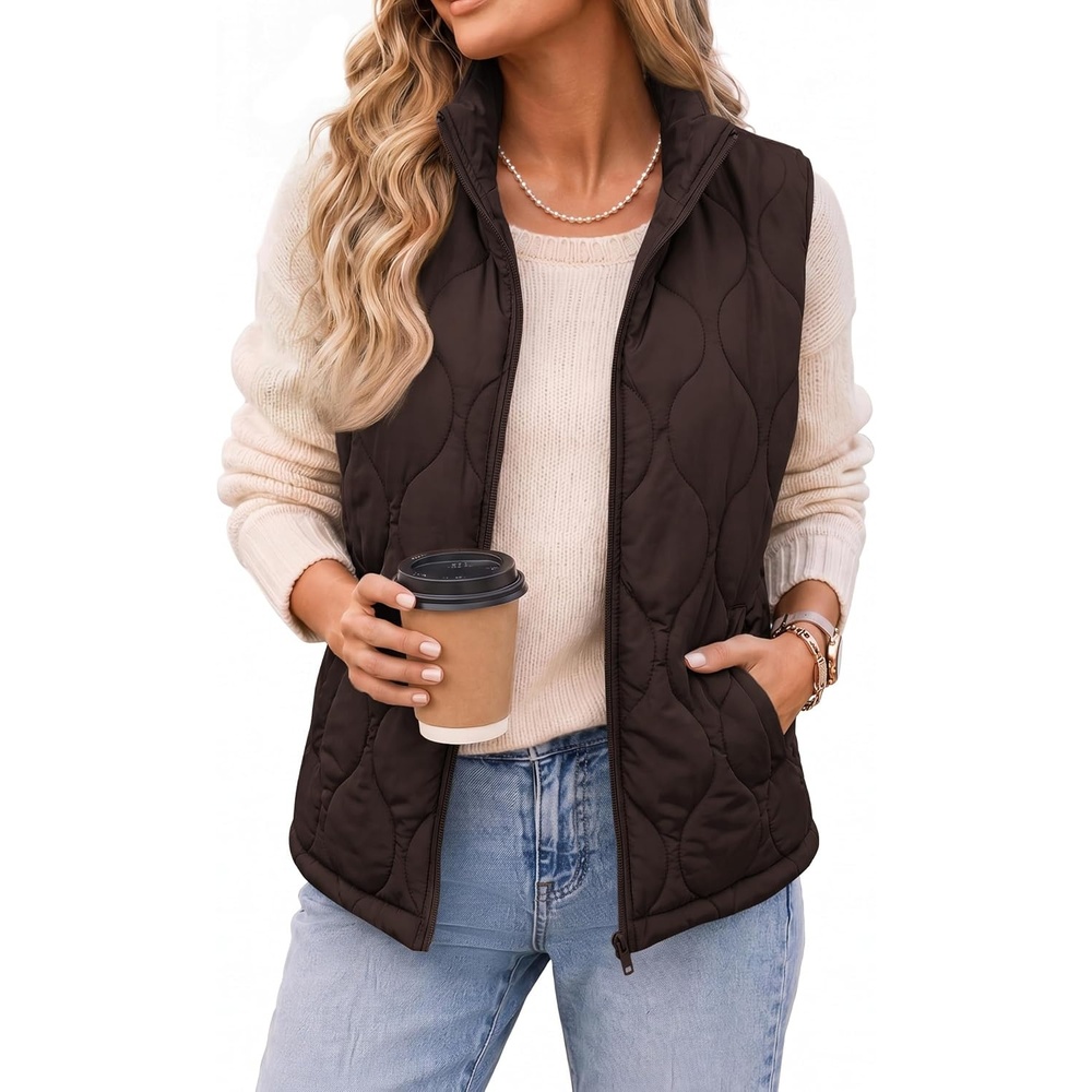 image:imageZeagoo Womens Puffer Vest Lightweight Quilted Coat Sleeveless JacketsBrown