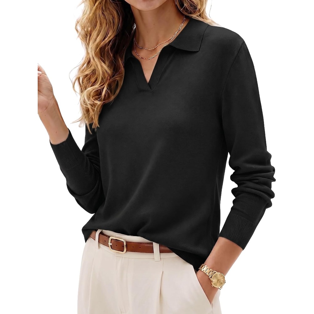 image:imageZeagoo Womens Sweaters Long Sleeve Polo V Neck Knitted Business Casual TopsBlack