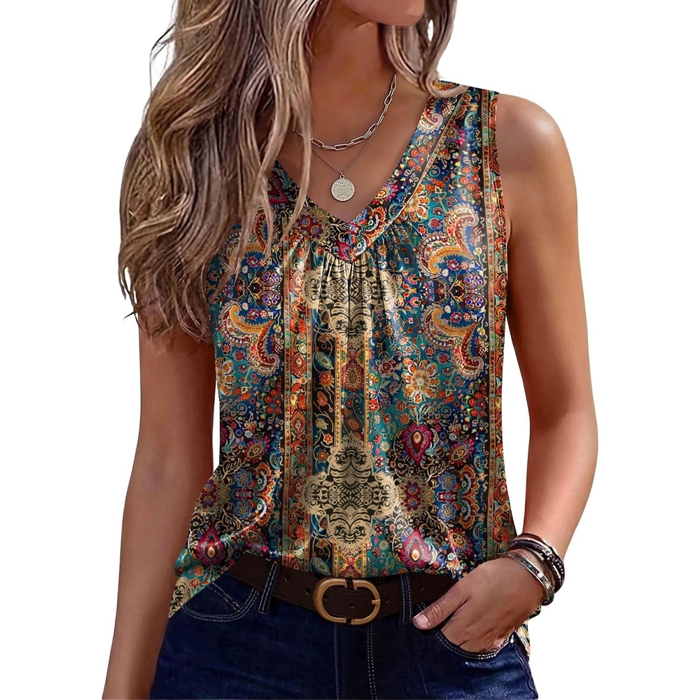 image:imageZeagoo Womens Tank Tops Satin Silk Sleeveless Tops V Neck Pleated ShirtsMz721 Multicolor