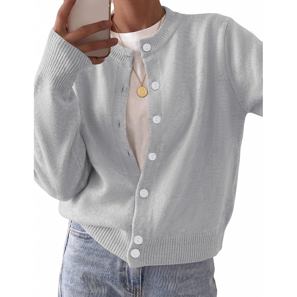 image:imageZeagoo Wool Blend Cardigan Sweaters for Women 2026 Casual Fall Outfits02 Grey
