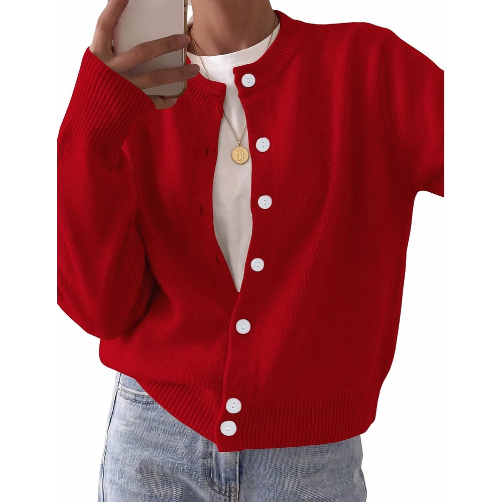 image:imageZeagoo Wool Blend Cardigan Sweaters for Women 2026 Casual Fall OutfitsRed