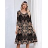 Zeagoo 3/4 Sleeve Women’s Dress Pleated Midi Casual Dresses with Pockets(Black Printed)