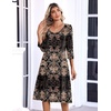 Zeagoo 3/4 Sleeve Women’s Dress Pleated Midi Casual Dresses with Pockets(Black Printed)
