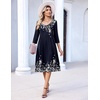 Zeagoo 3/4 Sleeve Women’s Dress Pleated Midi Casual Dresses with Pockets(Blue Print)