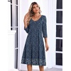 Zeagoo 3/4 Sleeve Women’s Dress Pleated Midi Casual Dresses with Pockets(Blue Small Floral)