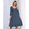 Zeagoo 3/4 Sleeve Women’s Dress Pleated Midi Casual Dresses with Pockets(Blue Small Floral)